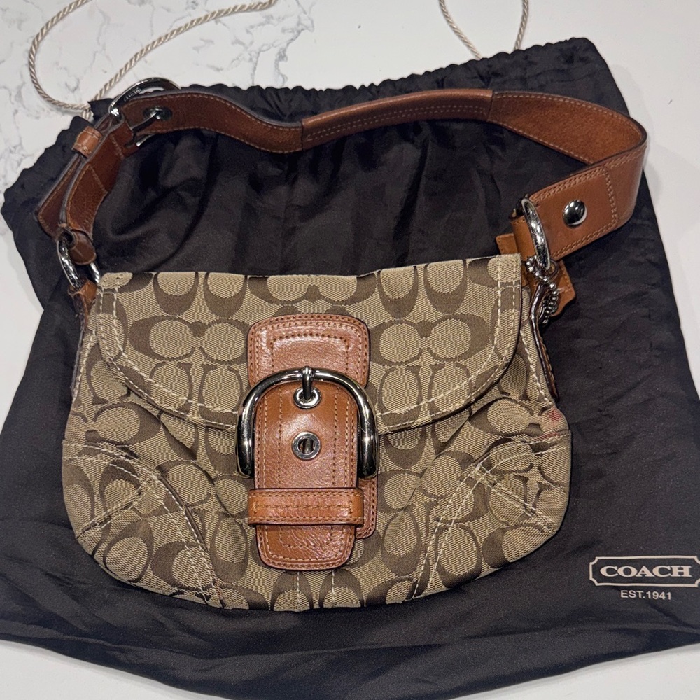 Coach Signature Brown and Tan Bag